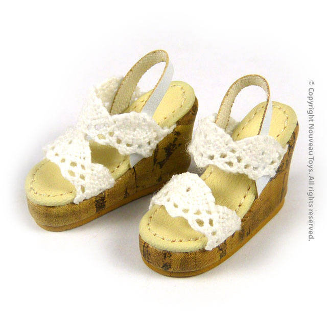 Nouveau Toys 1/6 Shoes Series - White Lace Wedge Sling-Back Shoes